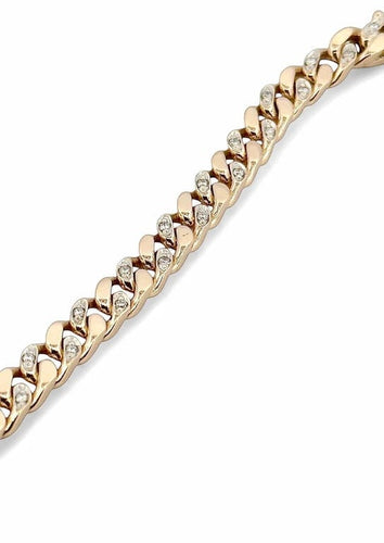 Bracelet Gourmette en or jaune 14 carats sertie de diamants 58 Facettes