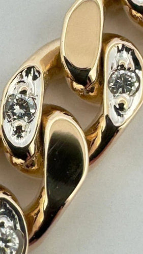 Bracelet Gourmette en or jaune 14 carats sertie de diamants 58 Facettes