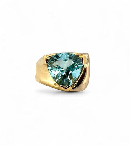 Bague 52 Bague en or jaune 18 carats avec topaze bleue triangulaire 58 Facettes
