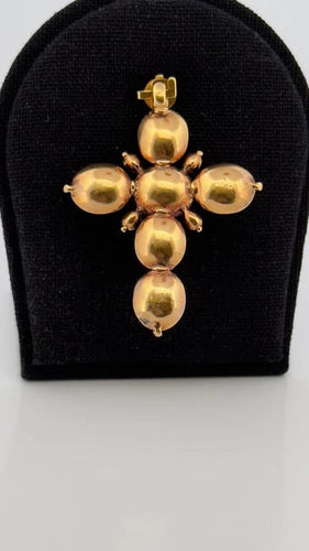 Croix géorgienne ancienne en or jaune cuivré 18 carats et diamants 58 Facettes