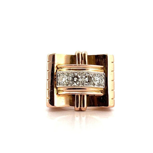 Bague 52 Bague tank en or rose et blanc 18 carats et diamants 58 Facettes