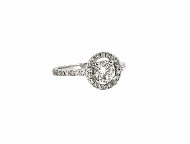 Bague 52 Solitaire - Bague halo en or blanc 18 carats et diamants 58 Facettes
