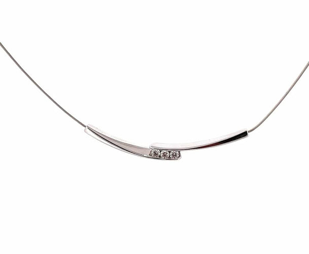 Collier Collier câble trilogie en or blanc 18 carats et diamants 58 Facettes