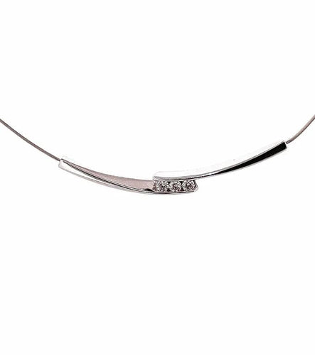 Collier Collier câble trilogie en or blanc 18 carats et diamants 58 Facettes