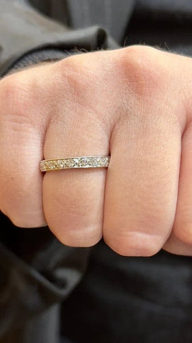 Bague 59 Alliance vintage tour complet en platine 950 et diamants 58 Facettes