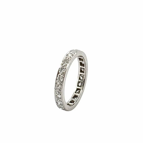 Bague 59 Alliance vintage tour complet en platine 950 et diamants 58 Facettes