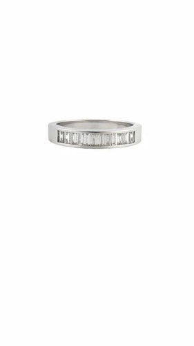 Bague 53 Demi-alliance - Bague en or blanc 18 carats et diamants baguette 58 Facettes