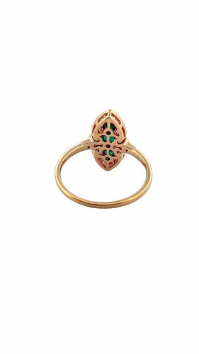Bague 54 Bague marquise style ancien en or jaune 18 carats, émeraudes et diamants 58 Facettes
