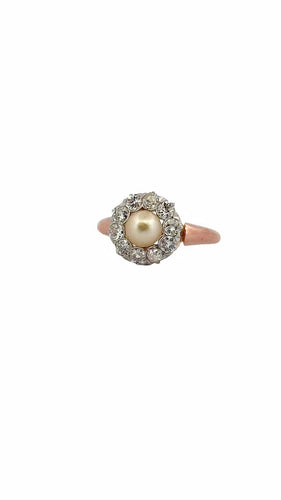 Bague 58 Bague ancienne en or rose, perle et diamants 58 Facettes