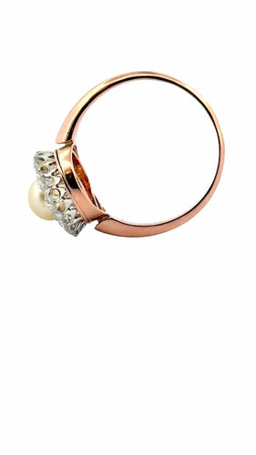 Bague 58 Bague ancienne en or rose, perle et diamants 58 Facettes