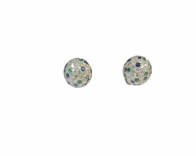 Boucles d'oreilles Boucles d’oreilles clip vintage en platine avec diamants, saphirs et émeraudes 58 Facettes