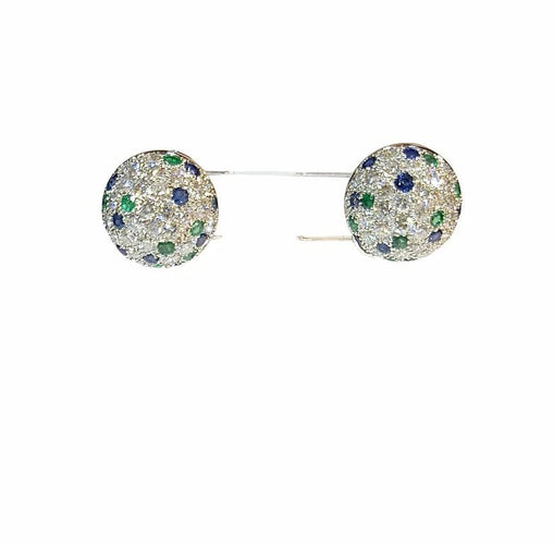Boucles d'oreilles Boucles d’oreilles clip vintage en platine avec diamants, saphirs et émeraudes 58 Facettes