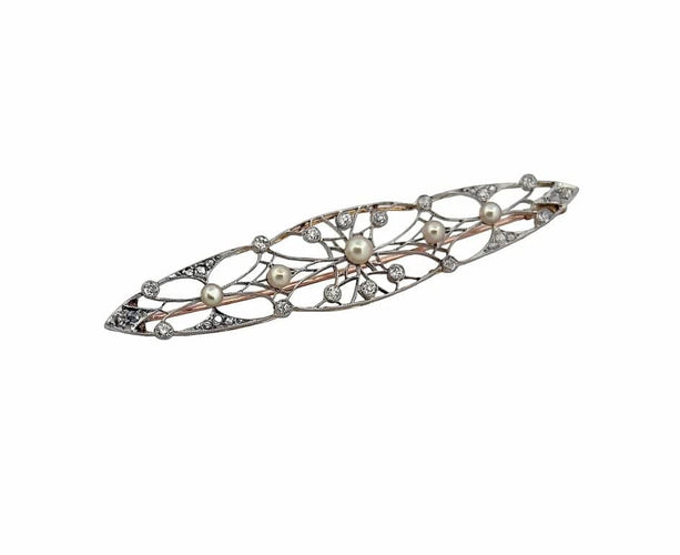 Broche Broche ancienne en or 18 carats et platine, perles et diamants 58 Facettes