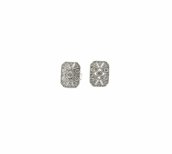 Boucles d'oreilles Art déco - Boucles d’oreilles puces en or blanc 18 carats et diamants 58 Facettes