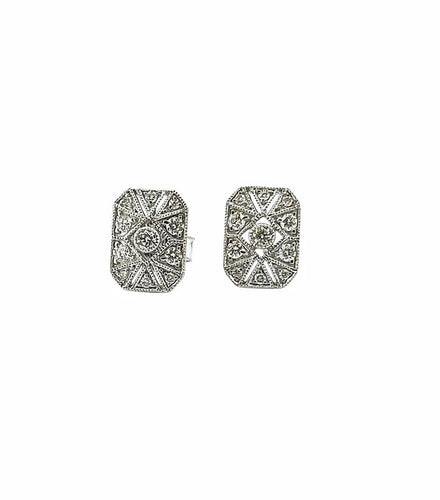 Boucles d'oreilles Art déco - Boucles d’oreilles puces en or blanc 18 carats et diamants 58 Facettes
