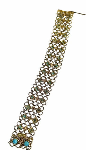 Bracelet Bracelet souple en or jaune 14 carats et turquoises 58 Facettes