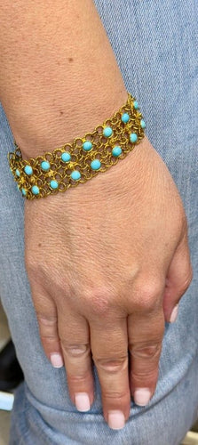 Bracelet Bracelet souple en or jaune 14 carats et turquoises 58 Facettes