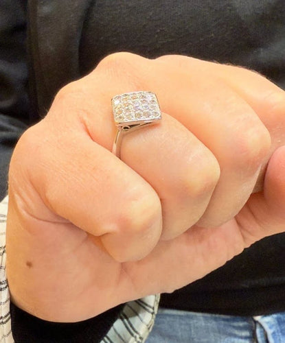 Bague 54 Bague vintage en or blanc 18 carats, platine et diamants 58 Facettes