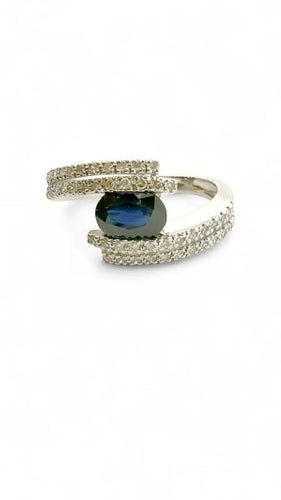 Bague 53 Bague croisée saphir et diamants en or blanc 18 carats 58 Facettes