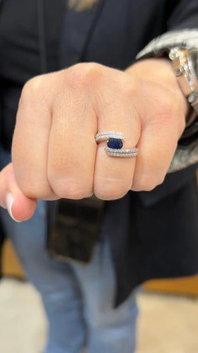 Bague 53 Bague croisée saphir et diamants en or blanc 18 carats 58 Facettes