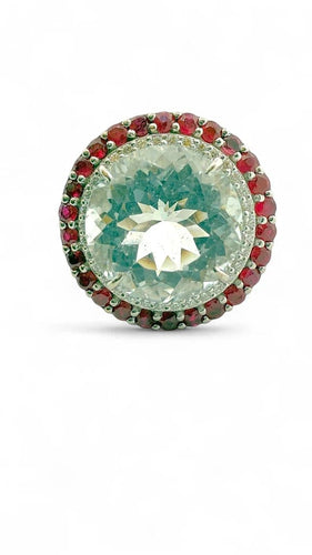 Bague 55 Bague en or blanc, aigue-marine, diamants et rubis 58 Facettes