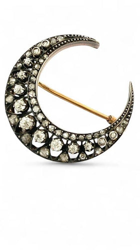 Broche Broche Napoléon III croissant de lune en or 18 carats, argent et diamants 58 Facettes