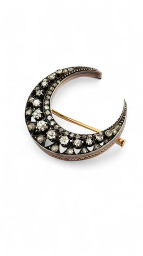 Broche Broche Napoléon III croissant de lune en or 18 carats, argent et diamants 58 Facettes