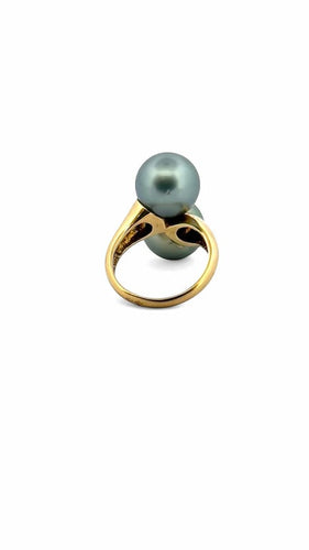 Bague 53 Bague Toi et Moi en or jaune 18 carats avec perles de Tahiti 58 Facettes