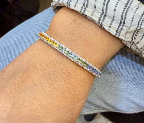 Bracelet Bracelet Rainbows en platine 900, saphirs et diamants 58 Facettes