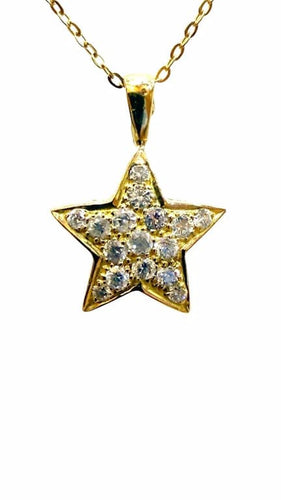 Collier Chaîne et pendentif étoile en or jaune 18 carats et diamants 58 Facettes