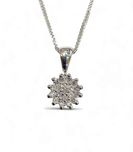 Collier Collier chaîne et pendentif fleur en or blanc 18 carats et diamants 58 Facettes