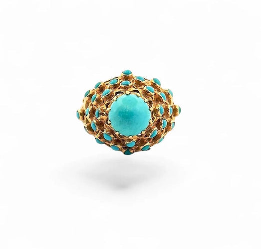 Bague 55 Bague ancienne en or jaune 18 carats sertie de turquoises 58 Facettes