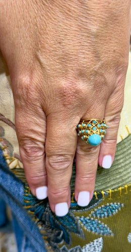 Bague 55 Bague ancienne en or jaune 18 carats sertie de turquoises 58 Facettes