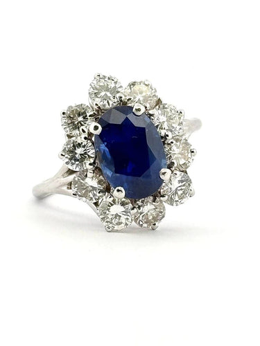 Bague 55 Bague fleur en or blanc, saphir de Ceylan non chauffé et diamants 58 Facettes