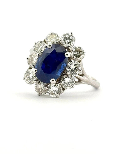 Bague 55 Bague fleur en or blanc, saphir de Ceylan non chauffé et diamants 58 Facettes