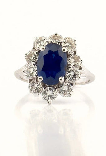 Bague 55 Bague fleur en or blanc 18 carats avec saphir de Ceylan et diamants 58 Facettes