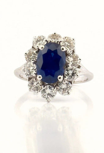 Bague 55 Bague fleur en or blanc, saphir de Ceylan non chauffé et diamants 58 Facettes