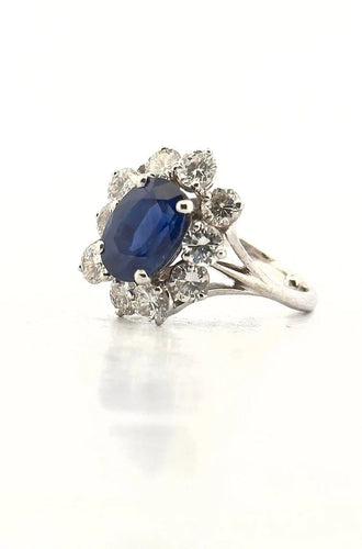 Bague 55 Bague fleur en or blanc, saphir de Ceylan non chauffé et diamants 58 Facettes