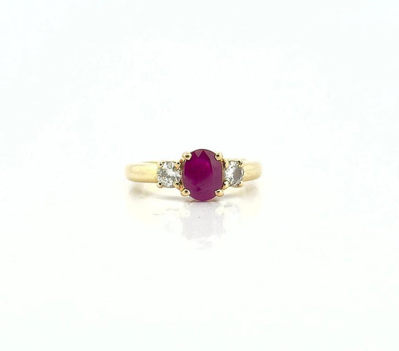 Bague 55 Bague solitaire en or jaune 18 carats avec rubis et diamants 58 Facettes