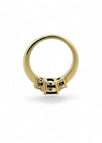 Bague 55 Bague solitaire en or jaune 18 carats avec rubis et diamants 58 Facettes