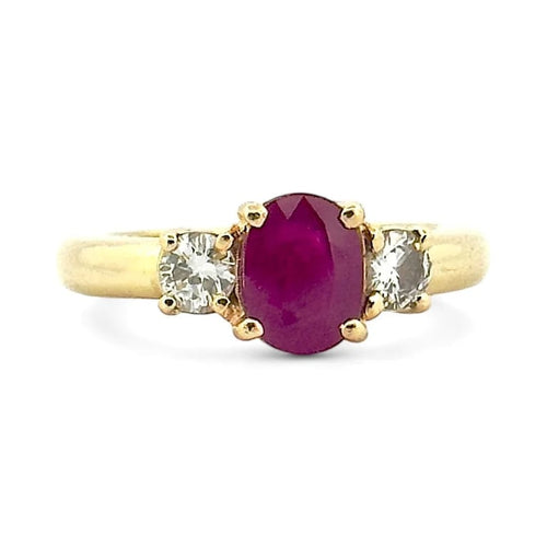 Bague 55 Bague solitaire en or jaune 18 carats avec rubis et diamants 58 Facettes