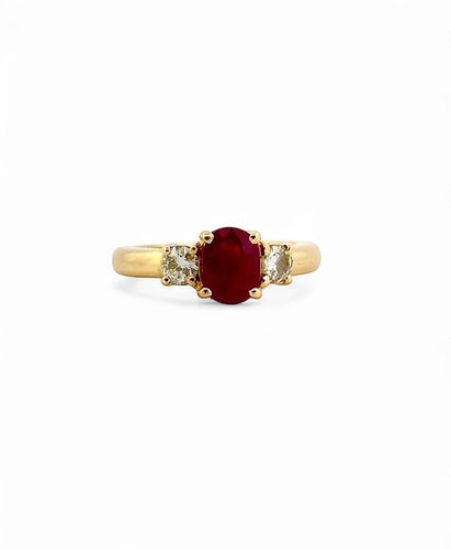Bague 55 Bague solitaire en or jaune 18 carats avec rubis et diamants 58 Facettes