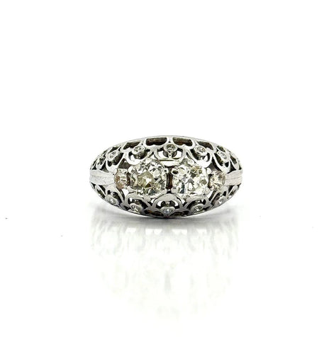 Bague 60 Bague ancienne ajourée en or blanc et diamants 58 Facettes