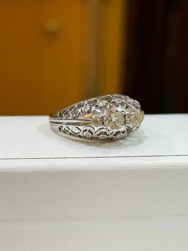 Bague 60 Bague ancienne ajourée en or blanc et diamants 58 Facettes