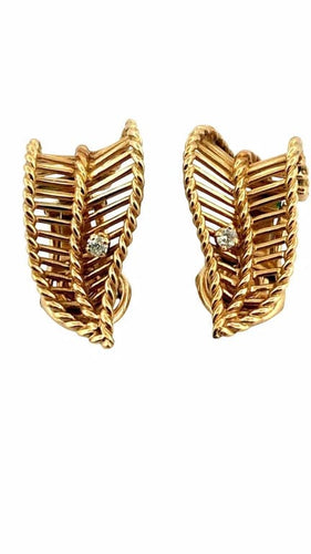 Boucles d'oreilles Boucles d’oreilles clips feuilles en or rose 18 carats et diamants 58 Facettes
