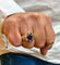Bague 58 Chevalière ancienne en or jaune, argent, saphir de Siam et diamants 58 Facettes