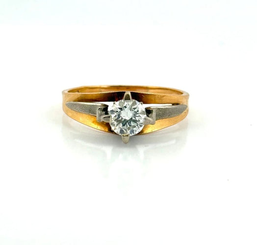 Bague 61 Solitaire - Bague bicolore en or 18 carats et diamant 58 Facettes