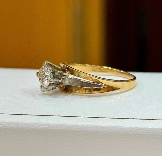 Bague 61 Solitaire - Bague bicolore en or 18 carats et diamant 58 Facettes
