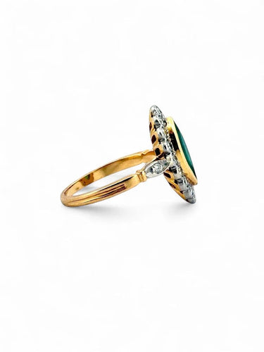 Bague 52.5 Bague marquise vintage en or jaune et platine, émeraude et diamants 58 Facettes