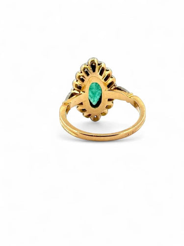 Bague 52.5 Bague marquise vintage en or jaune et platine, émeraude et diamants 58 Facettes